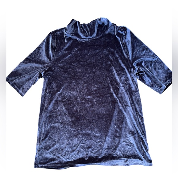 VTG Banana Republic Blue Crushed Velvet Shirt Sleeve Turtleneck Shirt - Picture 1 of 5